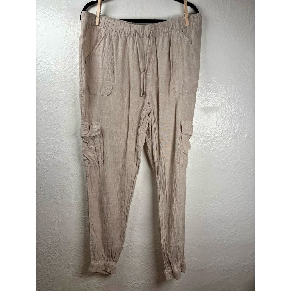 Nicole Miller Linen Cargo Pants Beige Women's XL Beach Coastal Travel Resort